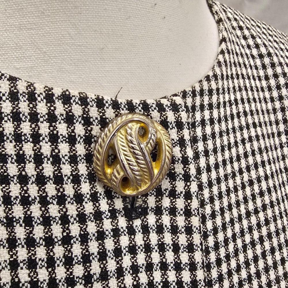 Vtg 90s SANTA FE Houndstooth Coat Dress 2 Midi Longline Blazer Gold Crest Button - Picture 6 of 10